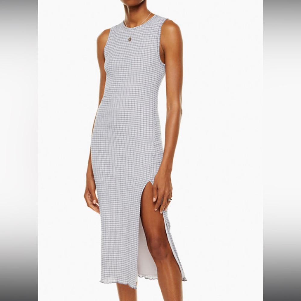 Wilfred Sleeveless Midi Dress in Light Gray Gingham